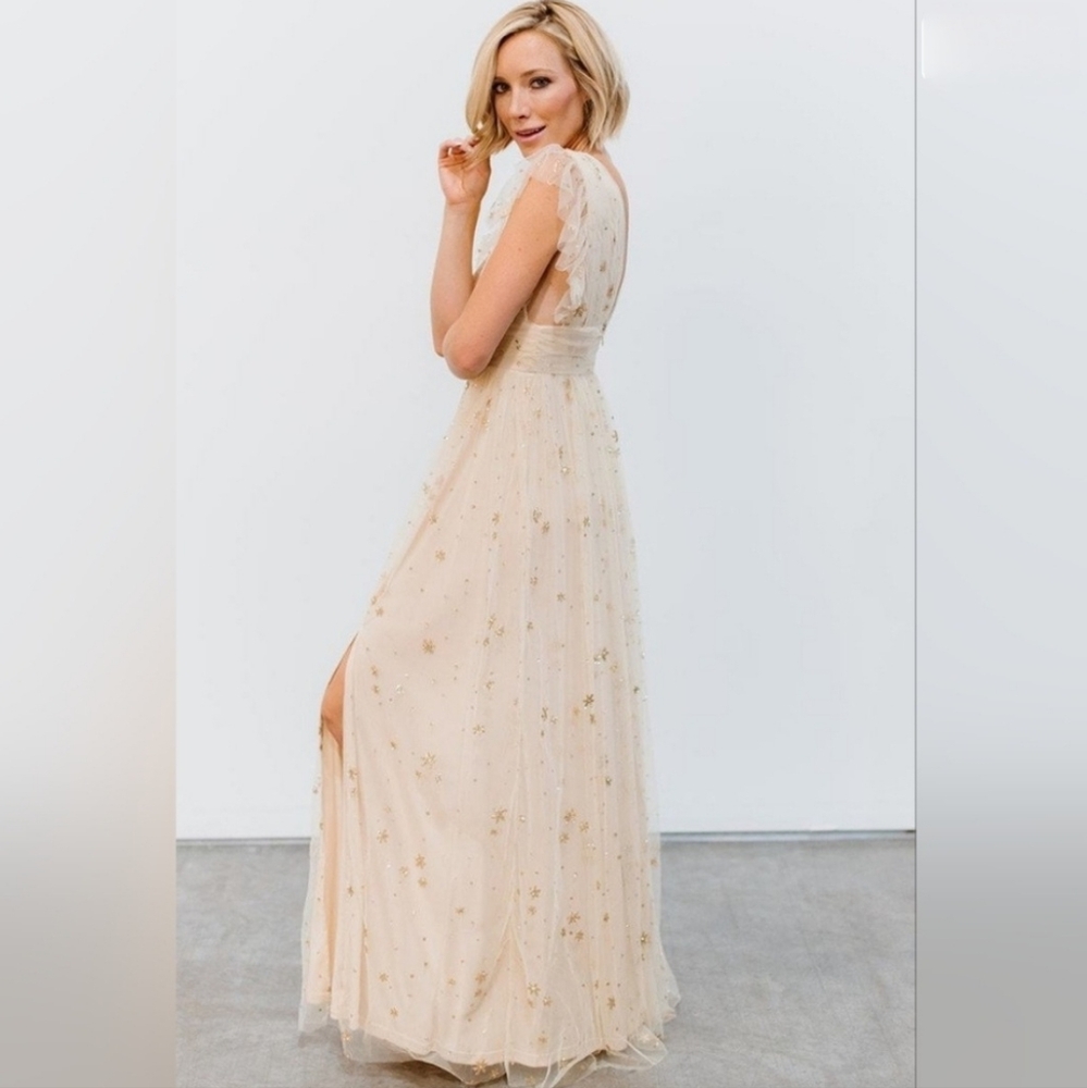 Soieblue Nova Cream Fairy Princess Maxi Dress Gold Sparkle Star Details Large - Picture 1 of 11